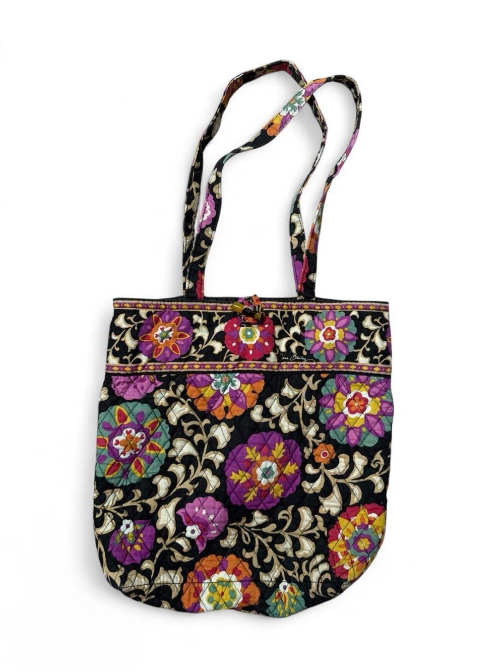 *Vera Bradley Black Floral Suzani Quilted Tote Bag 12x14x4